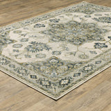 10' X 13' Ivory Blue Teal Grey And Olive Green Oriental Power Loom Stain Resistant Area Rug - Homeroots - Flyclothing LLC