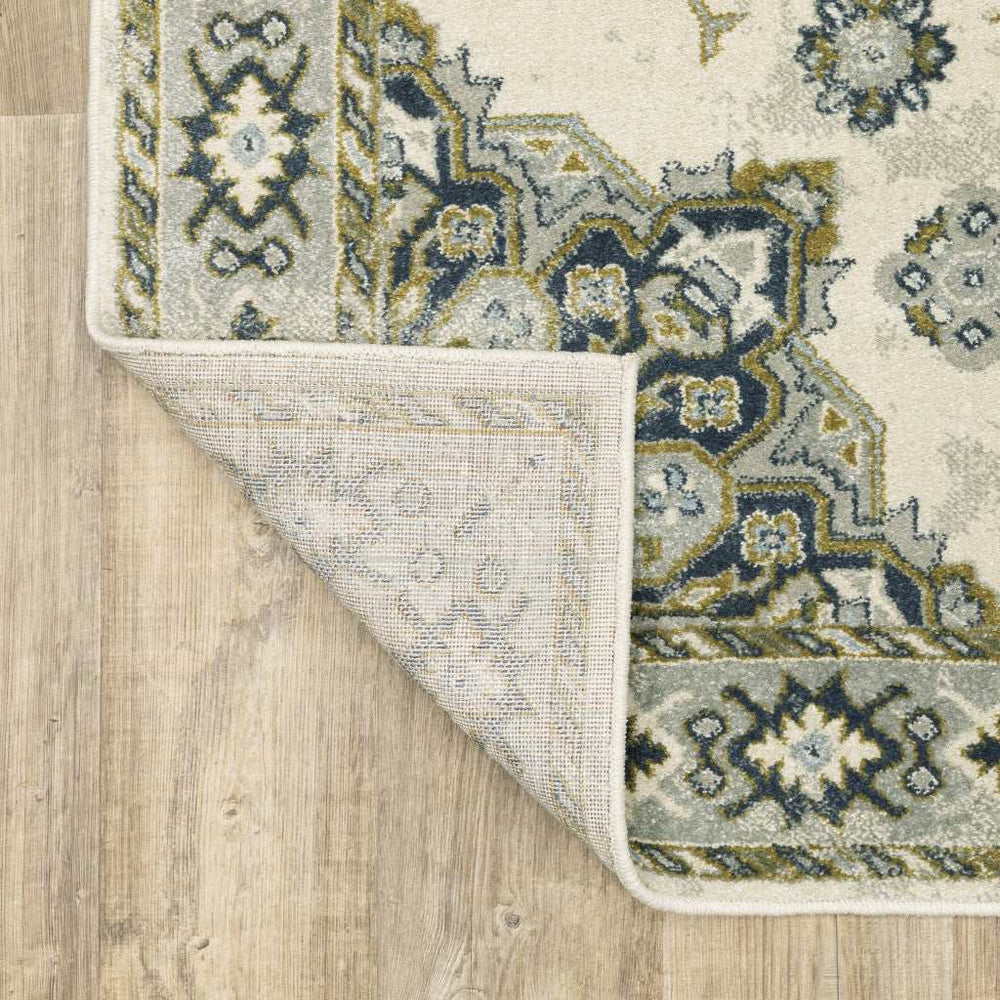10' X 13' Ivory Blue Teal Grey And Olive Green Oriental Power Loom Stain Resistant Area Rug - Homeroots - Flyclothing LLC