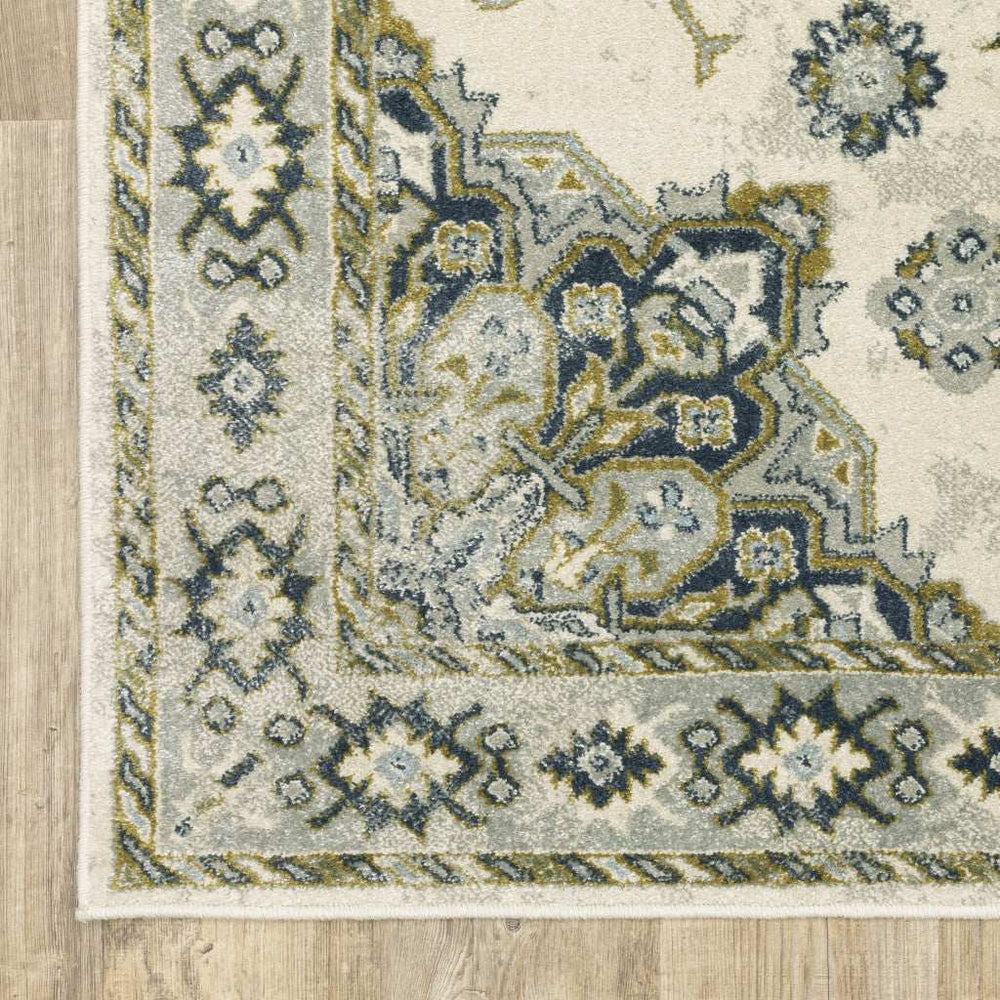 10' X 13' Ivory Blue Teal Grey And Olive Green Oriental Power Loom Stain Resistant Area Rug - Homeroots - Flyclothing LLC