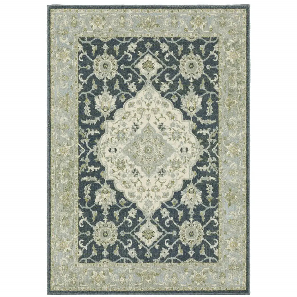 3' X 5' Teal Blue Ivory Green And Grey Oriental Power Loom Stain Resistant Area Rug - Homeroots - Flyclothing LLC