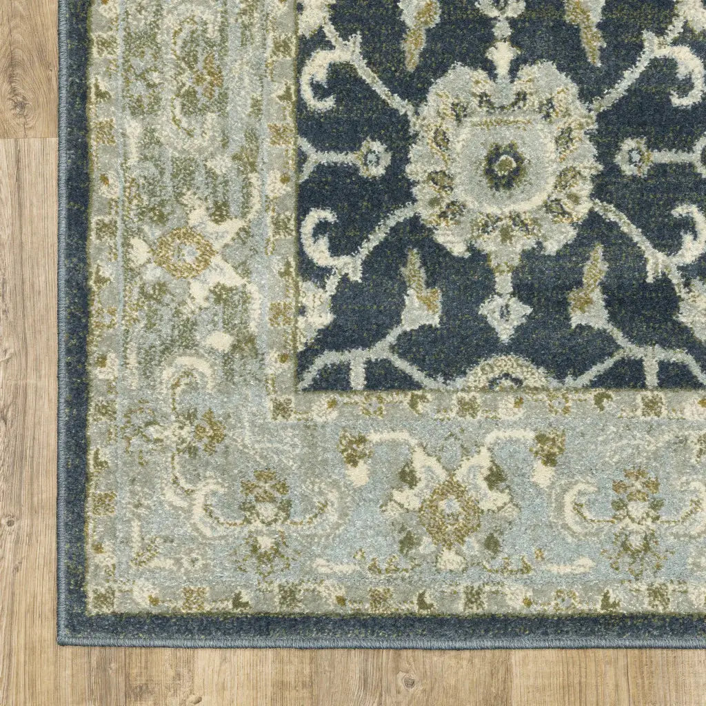 3' X 5' Teal Blue Ivory Green And Grey Oriental Power Loom Stain Resistant Area Rug - Homeroots - Flyclothing LLC