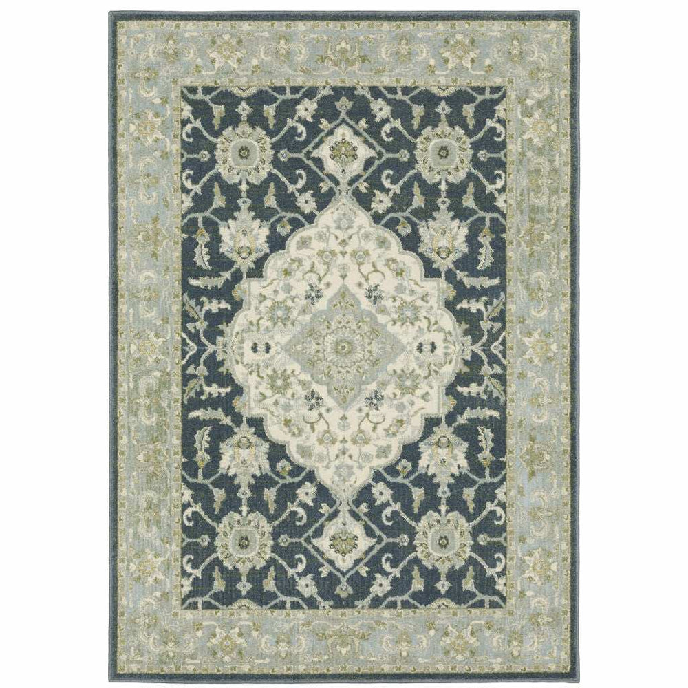 5' X 7' Teal Blue Ivory Green And Grey Oriental Power Loom Stain Resistant Area Rug - Homeroots - Flyclothing LLC