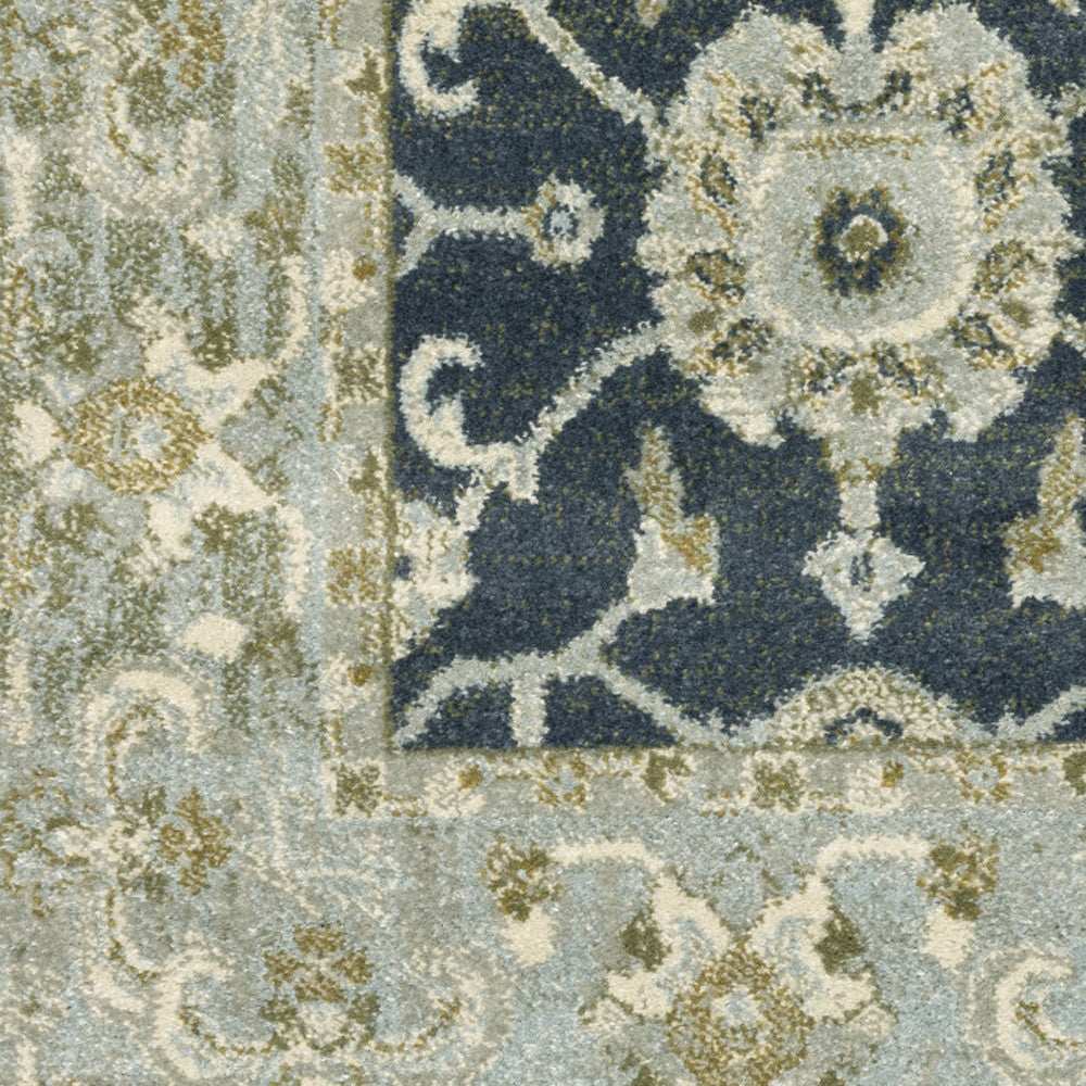 10' X 13' Teal Blue Ivory Green And Grey Oriental Power Loom Stain Resistant Area Rug - Homeroots - Flyclothing LLC