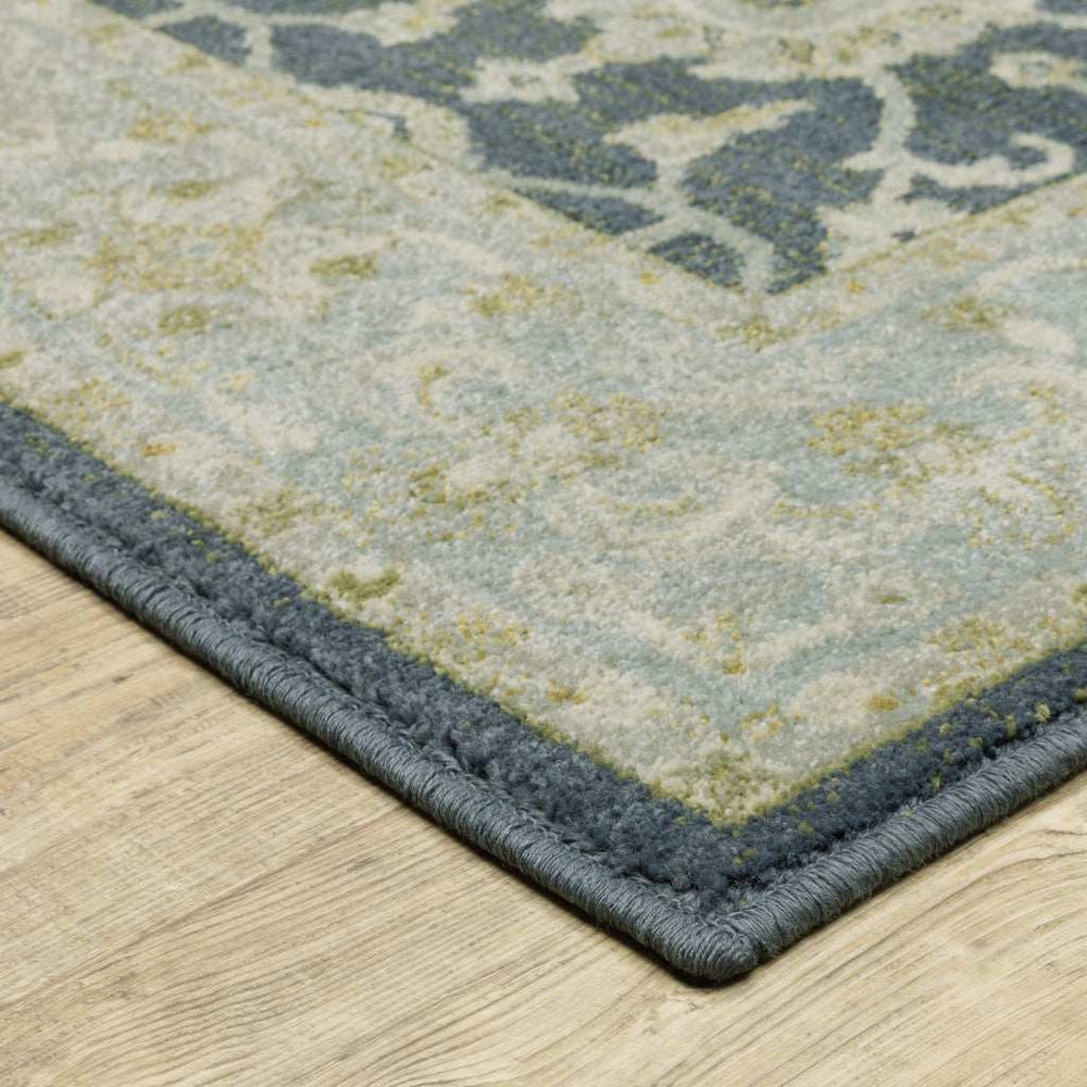 10' X 13' Teal Blue Ivory Green And Grey Oriental Power Loom Stain Resistant Area Rug - Homeroots - Flyclothing LLC