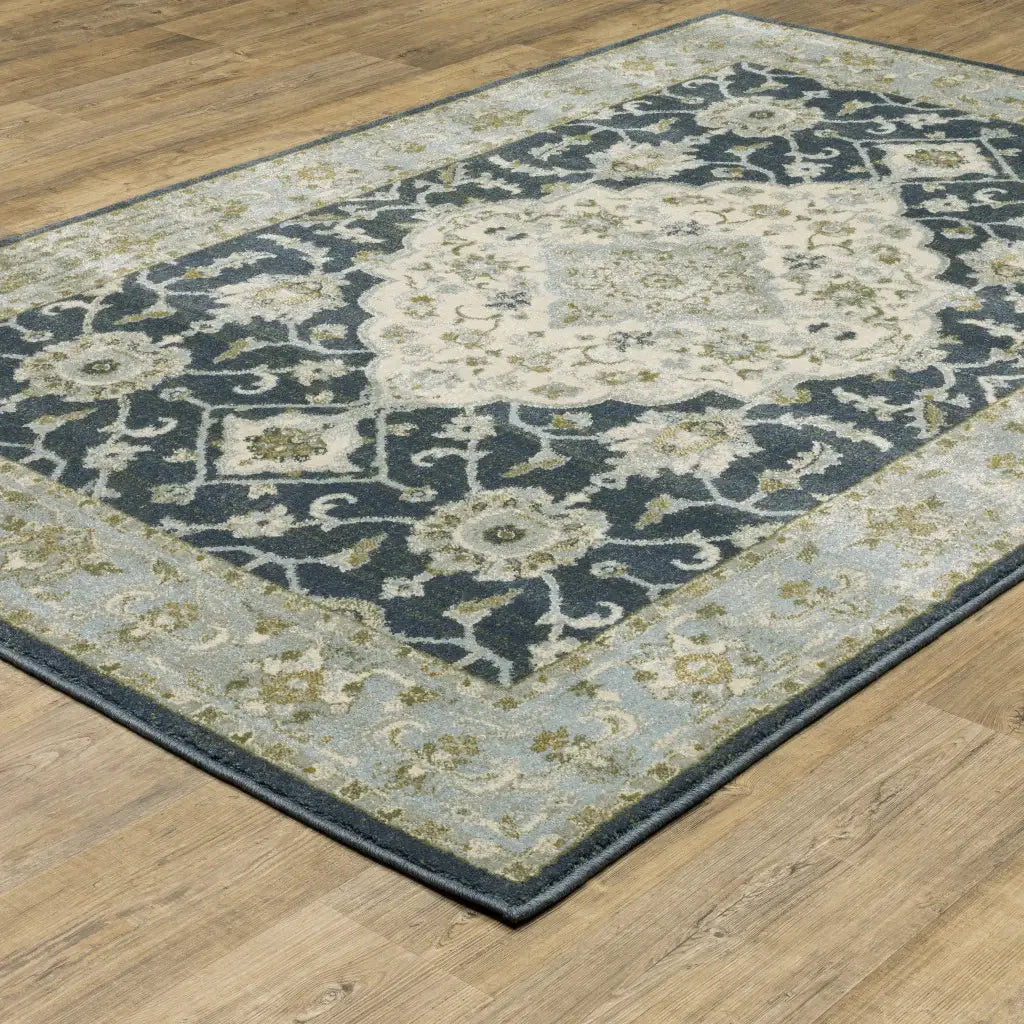 10' X 13' Teal Blue Ivory Green And Grey Oriental Power Loom Stain Resistant Area Rug - Homeroots - Flyclothing LLC