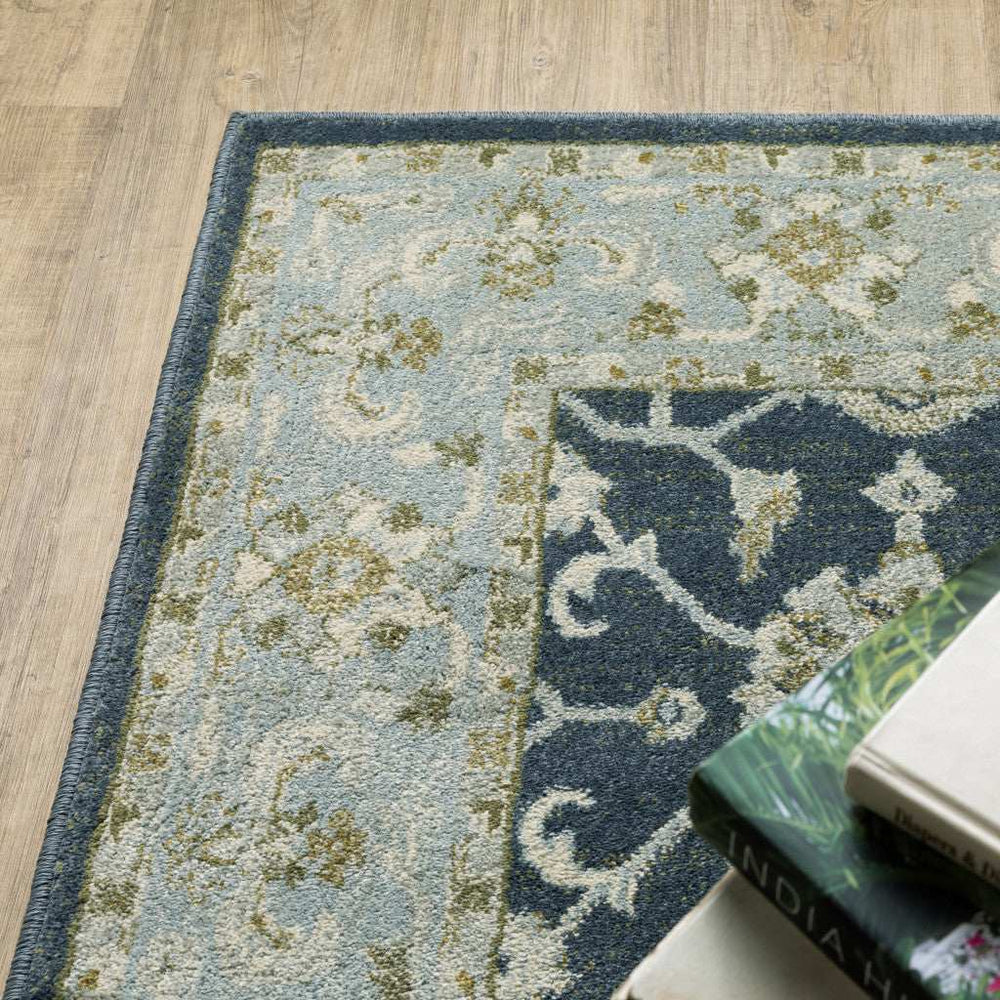 10' X 13' Teal Blue Ivory Green And Grey Oriental Power Loom Stain Resistant Area Rug - Homeroots - Flyclothing LLC