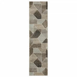 2' X 8' Grey Brown Beige Tan Taupe And Ivory Geometric Power Loom Stain Resistant Runner Rug - Homeroots - Flyclothing LLC