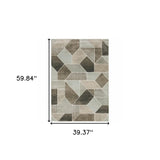 3' X 5' Grey Brown Beige Tan Taupe And Ivory Geometric Power Loom Stain Resistant Area Rug - Homeroots - Flyclothing LLC