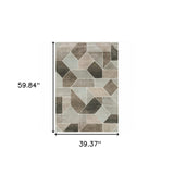 3' X 5' Grey Brown Beige Tan Taupe And Ivory Geometric Power Loom Stain Resistant Area Rug - Homeroots - Flyclothing LLC