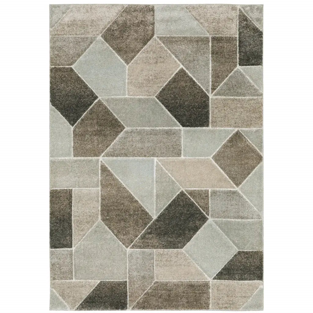 5' X 8' Grey Brown Beige Tan Taupe And Ivory Geometric Power Loom Stain Resistant Area Rug - Homeroots - Flyclothing LLC