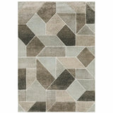 5' X 8' Grey Brown Beige Tan Taupe And Ivory Geometric Power Loom Stain Resistant Area Rug - Homeroots - Flyclothing LLC