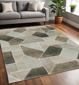 5' X 8' Grey Brown Beige Tan Taupe And Ivory Geometric Power Loom Stain Resistant Area Rug - Homeroots - Flyclothing LLC