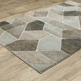8' X 11' Grey Brown Beige Tan Taupe And Ivory Geometric Power Loom Stain Resistant Area Rug