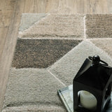 8' X 11' Grey Brown Beige Tan Taupe And Ivory Geometric Power Loom Stain Resistant Area Rug - Homeroots - Flyclothing LLC