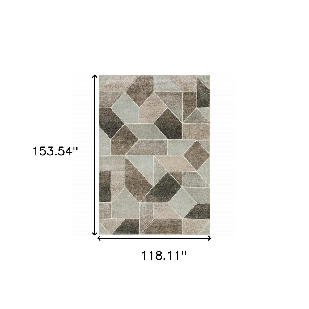 10' X 13' Grey Brown Beige Tan Taupe And Ivory Geometric Power Loom Stain Resistant Area Rug - Homeroots - Flyclothing LLC