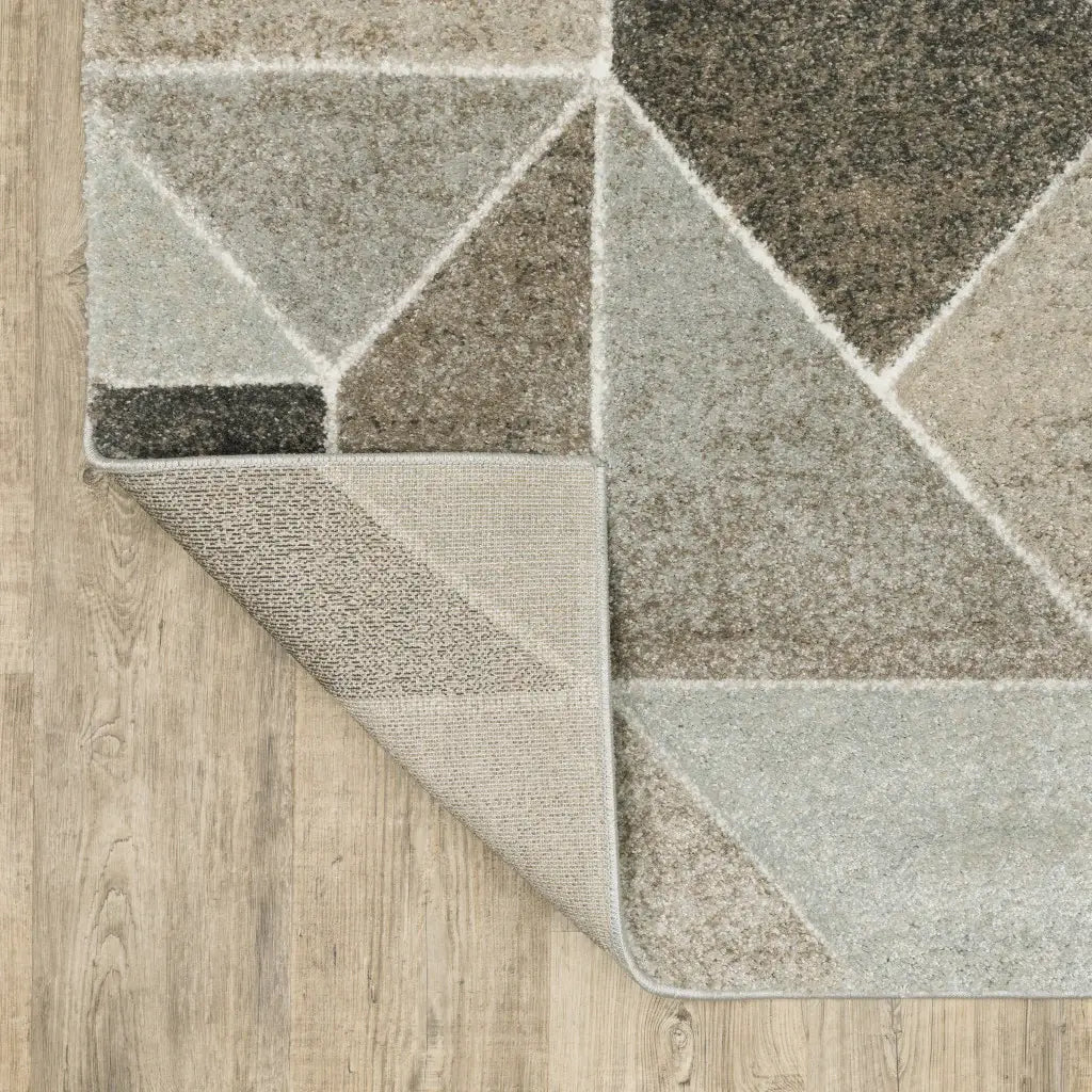 10' X 13' Grey Brown Beige Tan Taupe And Ivory Geometric Power Loom Stain Resistant Area Rug - Homeroots - Flyclothing LLC