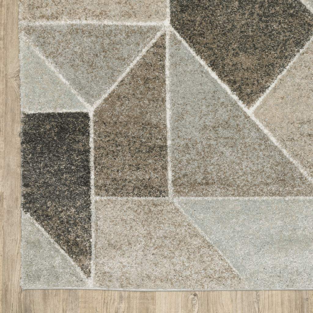 10' X 13' Grey Brown Beige Tan Taupe And Ivory Geometric Power Loom Stain Resistant Area Rug - Homeroots - Flyclothing LLC