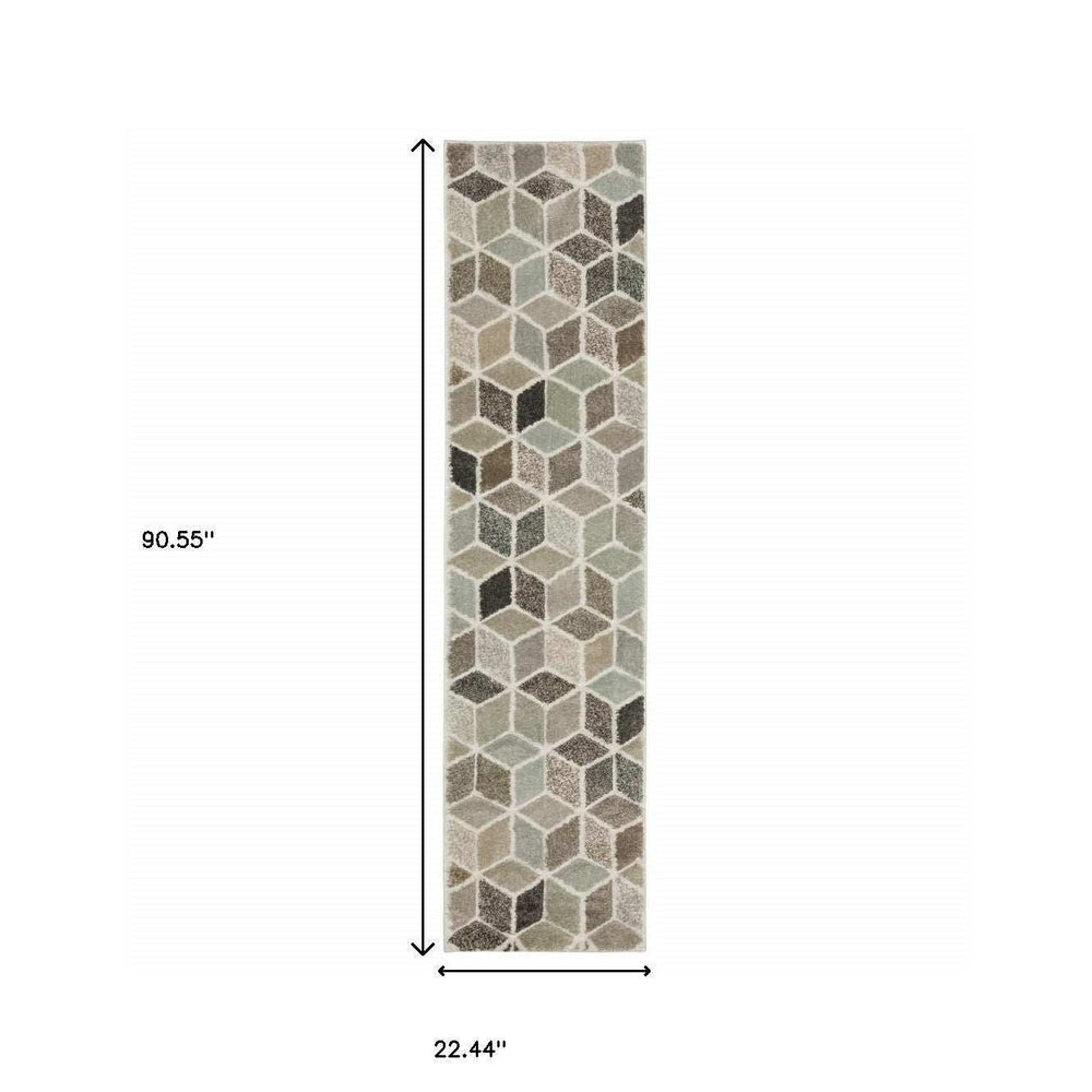 2' X 8' Beige Brown Grey Tan Sage And Pale Blue Geometric Power Loom Stain Resistant Runner Rug - Homeroots - Flyclothing LLC