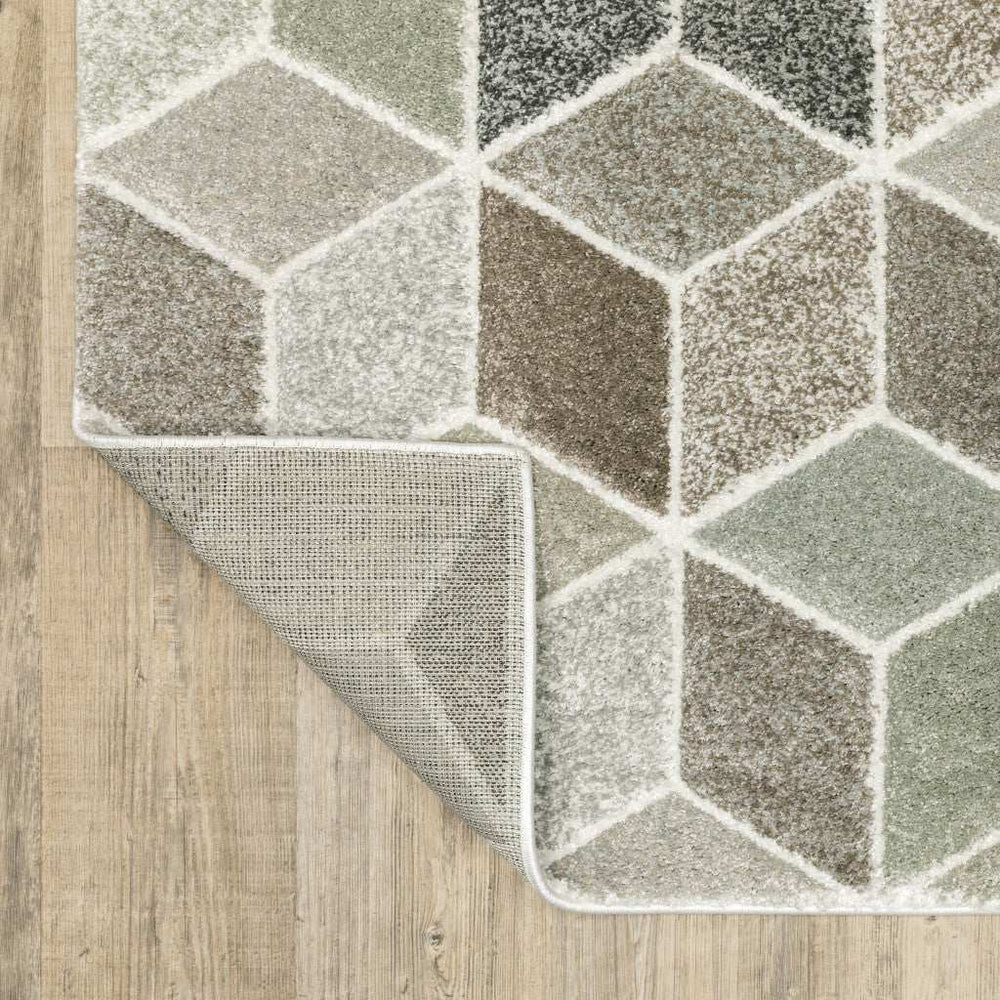 2' X 8' Beige Brown Grey Tan Sage And Pale Blue Geometric Power Loom Stain Resistant Runner Rug - Homeroots - Flyclothing LLC