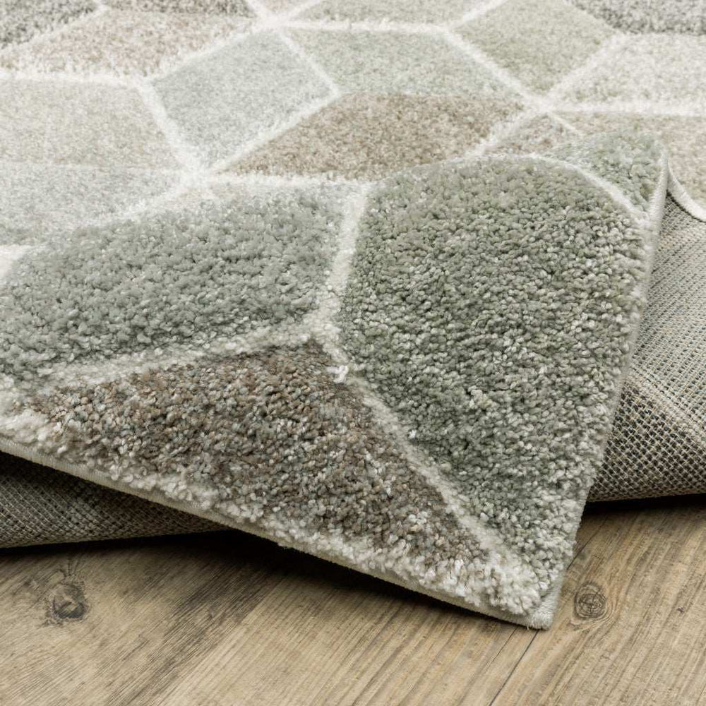 2' X 8' Beige Brown Grey Tan Sage And Pale Blue Geometric Power Loom Stain Resistant Runner Rug - Homeroots - Flyclothing LLC