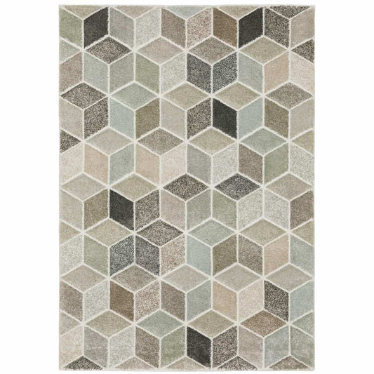 6' X 9' Beige Brown Grey Tan Sage And Pale Blue Geometric Power Loom Stain Resistant Area Rug - Homeroots - Flyclothing LLC