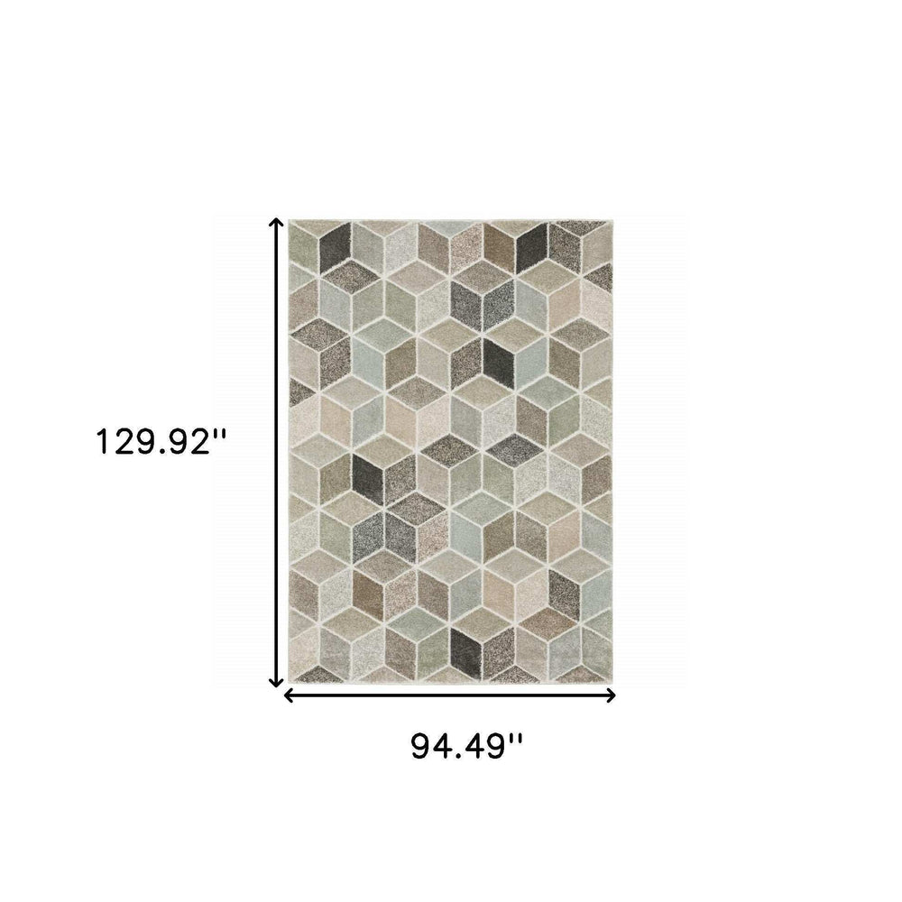 8' X 11' Beige Brown Grey Tan Sage And Pale Blue Geometric Power Loom Stain Resistant Area Rug - Homeroots - Flyclothing LLC