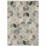 8' X 11' Beige Brown Grey Tan Sage And Pale Blue Geometric Power Loom Stain Resistant Area Rug - Homeroots - Flyclothing LLC