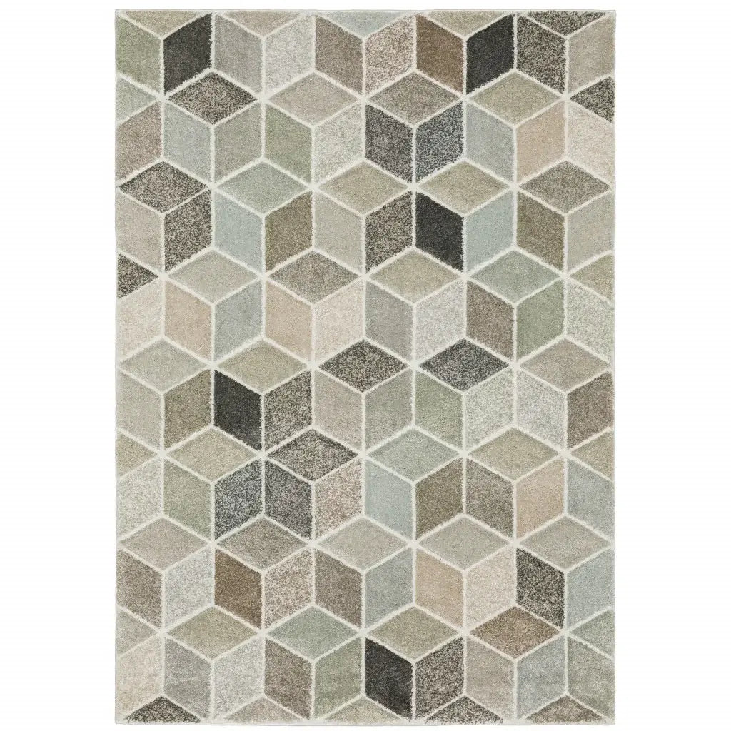10' X 13' Beige Brown Grey Tan Sage And Pale Blue Geometric Power Loom Stain Resistant Area Rug - Homeroots - Flyclothing LLC
