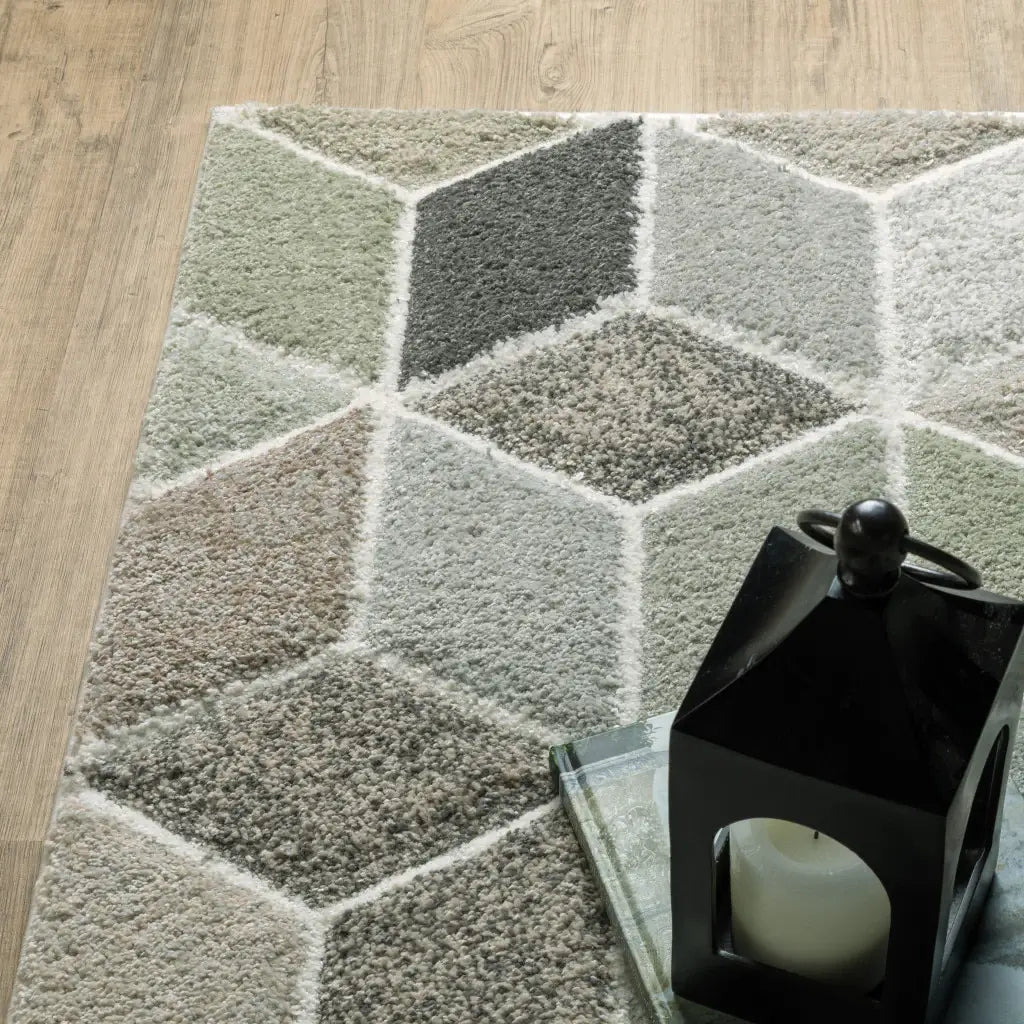10' X 13' Beige Brown Grey Tan Sage And Pale Blue Geometric Power Loom Stain Resistant Area Rug - Homeroots - Flyclothing LLC