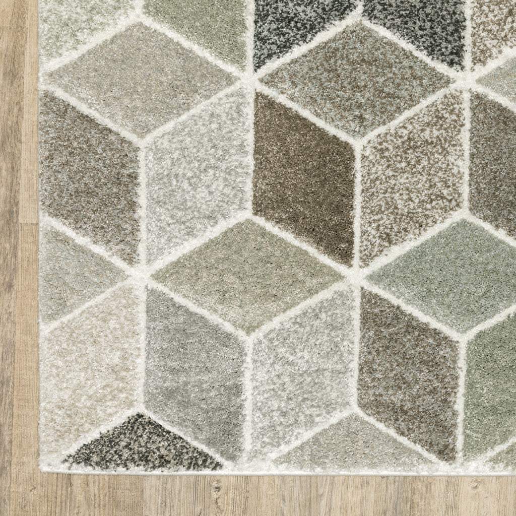 10' X 13' Beige Brown Grey Tan Sage And Pale Blue Geometric Power Loom Stain Resistant Area Rug - Homeroots - Flyclothing LLC