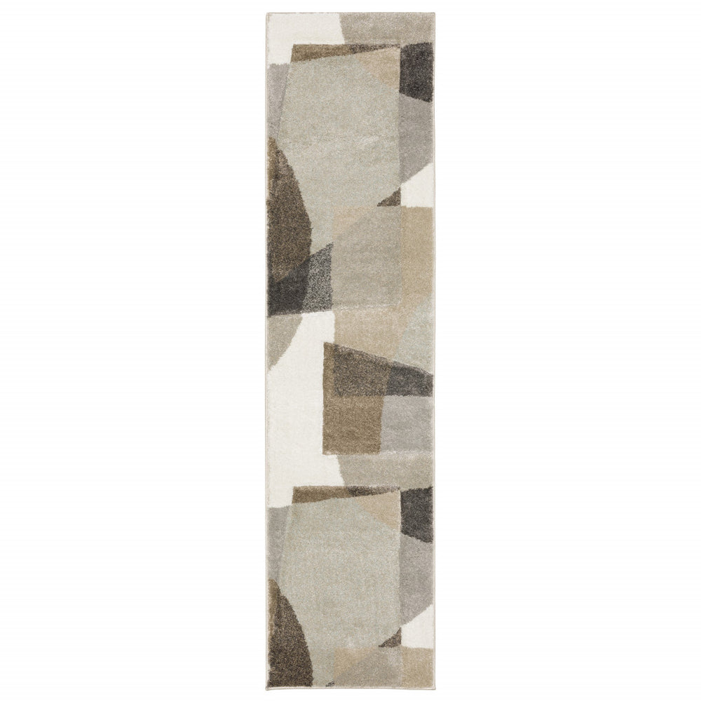 2' X 8' Brown And Ivory Geometric Power Loom Runner Rug
