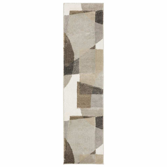 2' X 8' Brown And Ivory Geometric Power Loom Runner Rug - Homeroots - Flyclothing LLC
