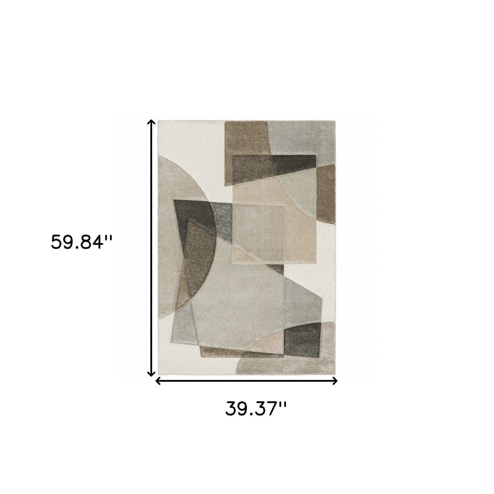 3' X 5' Beige Geometric Power Loom Stain Resistant Area Rug - Homeroots - Flyclothing LLC