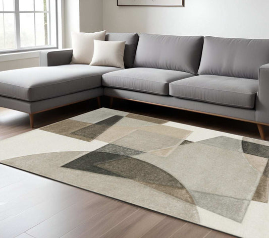 6' X 9' Beige Geometric Power Loom Stain Resistant Area Rug - Homeroots - Flyclothing LLC
