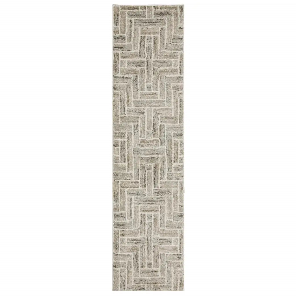 2' X 8' Beige And Ivory Geometric Power Loom Runner Rug - Homeroots - Flyclothing LLC