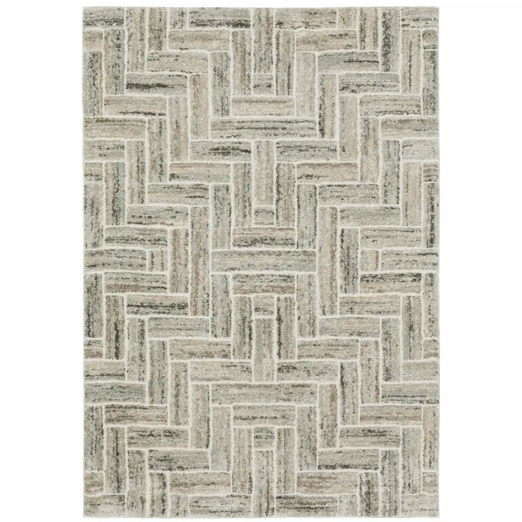 6' X 9' Ivory Beige Grey Brown Pale Blue And Charcoal Geometric Power Loom Stain Resistant Area Rug - Homeroots - Flyclothing LLC