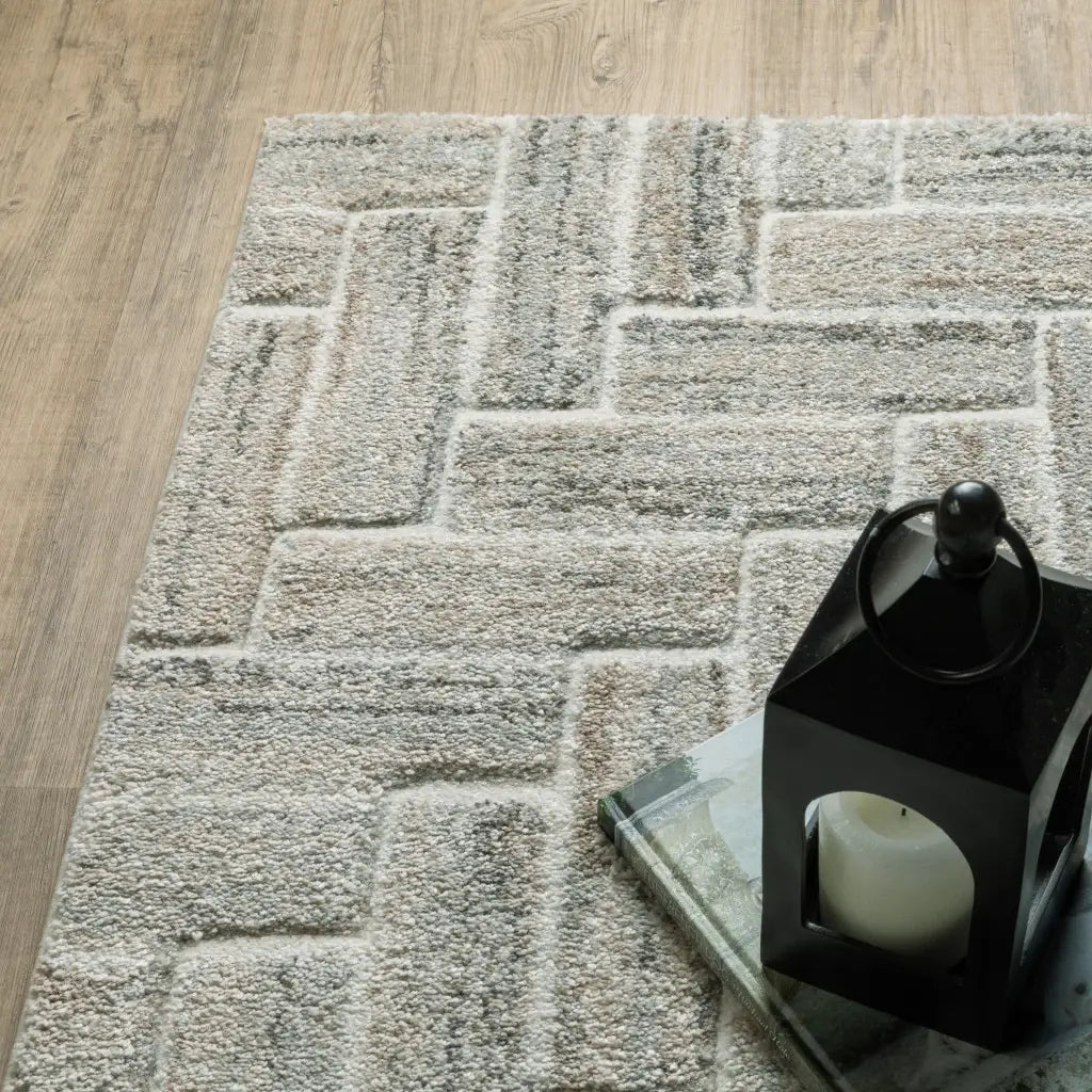 10' X 13' Ivory Beige Grey Brown Pale Blue And Charcoal Geometric Power Loom Stain Resistant Area Rug - Homeroots - Flyclothing LLC