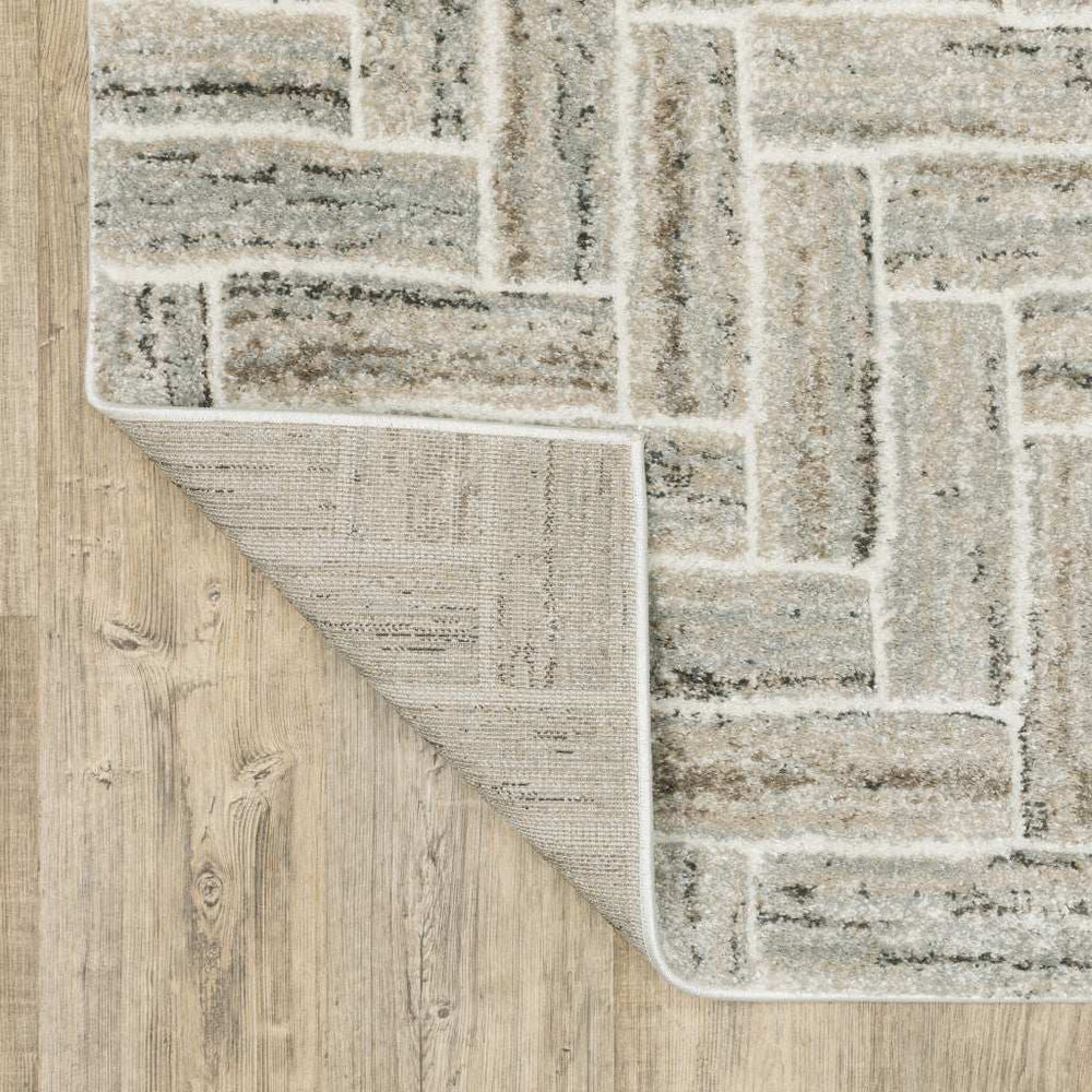 10' X 13' Ivory Beige Grey Brown Pale Blue And Charcoal Geometric Power Loom Stain Resistant Area Rug - Homeroots - Flyclothing LLC