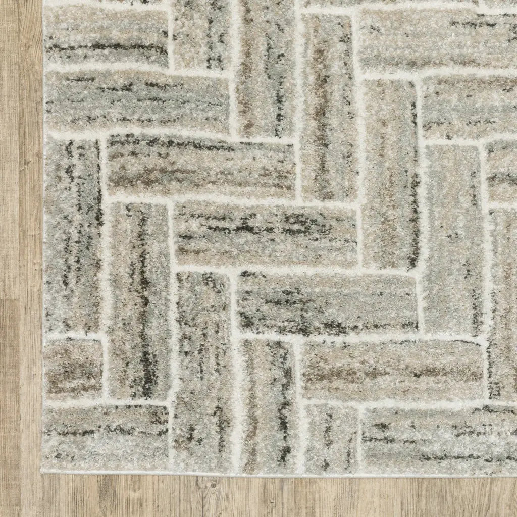 10' X 13' Ivory Beige Grey Brown Pale Blue And Charcoal Geometric Power Loom Stain Resistant Area Rug - Homeroots - Flyclothing LLC