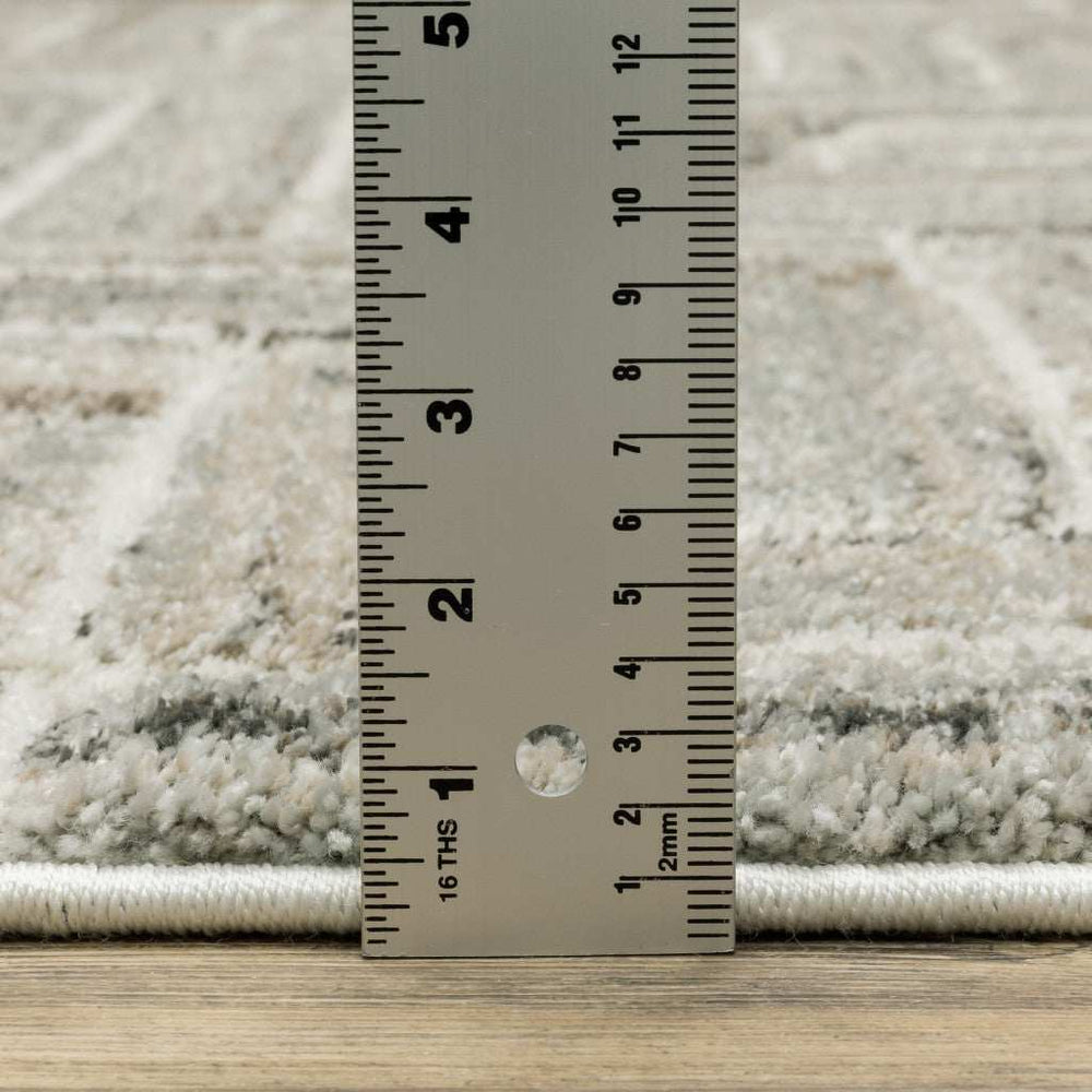 10' X 13' Ivory Beige Grey Brown Pale Blue And Charcoal Geometric Power Loom Stain Resistant Area Rug - Homeroots - Flyclothing LLC