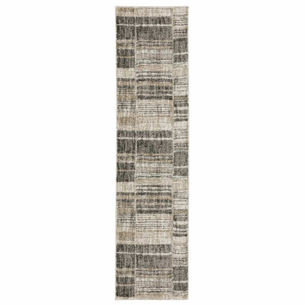 2' X 8' Grey Charcoal Ivory Tan Brown And Beige Geometric Power Loom Stain Resistant Runner Rug - Homeroots - Flyclothing LLC
