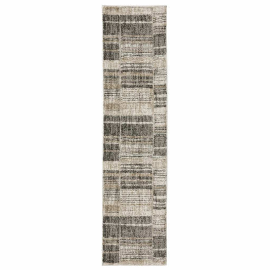 2' X 8' Grey Charcoal Ivory Tan Brown And Beige Geometric Power Loom Stain Resistant Runner Rug - Homeroots - Flyclothing LLC