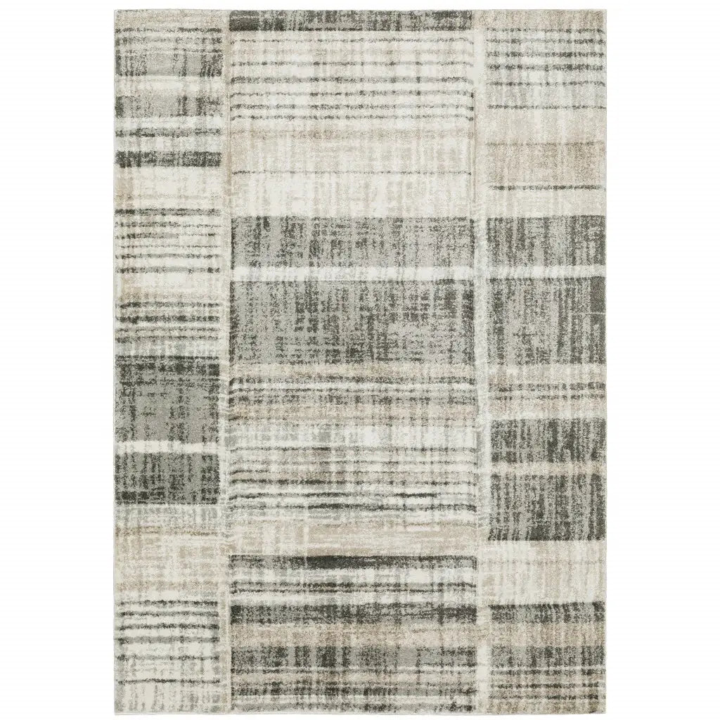 3' X 5' Grey Charcoal Ivory Tan Brown And Beige Geometric Power Loom Stain Resistant Area Rug - Homeroots - Flyclothing LLC