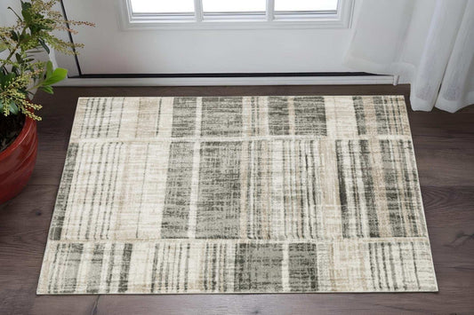 3' X 5' Grey Charcoal Ivory Tan Brown And Beige Geometric Power Loom Stain Resistant Area Rug - Homeroots - Flyclothing LLC