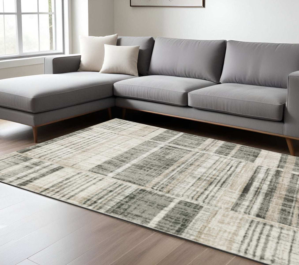 6' X 9' Grey Charcoal Ivory Tan Brown And Beige Geometric Power Loom Stain Resistant Area Rug - Homeroots - Flyclothing LLC