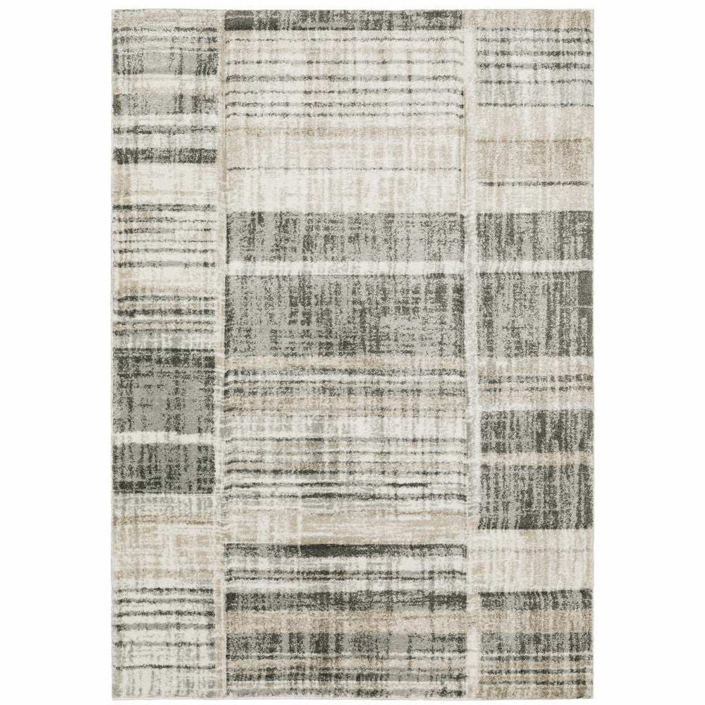 10' X 13' Grey Charcoal Ivory Tan Brown And Beige Geometric Power Loom Stain Resistant Area Rug - Homeroots - Flyclothing LLC