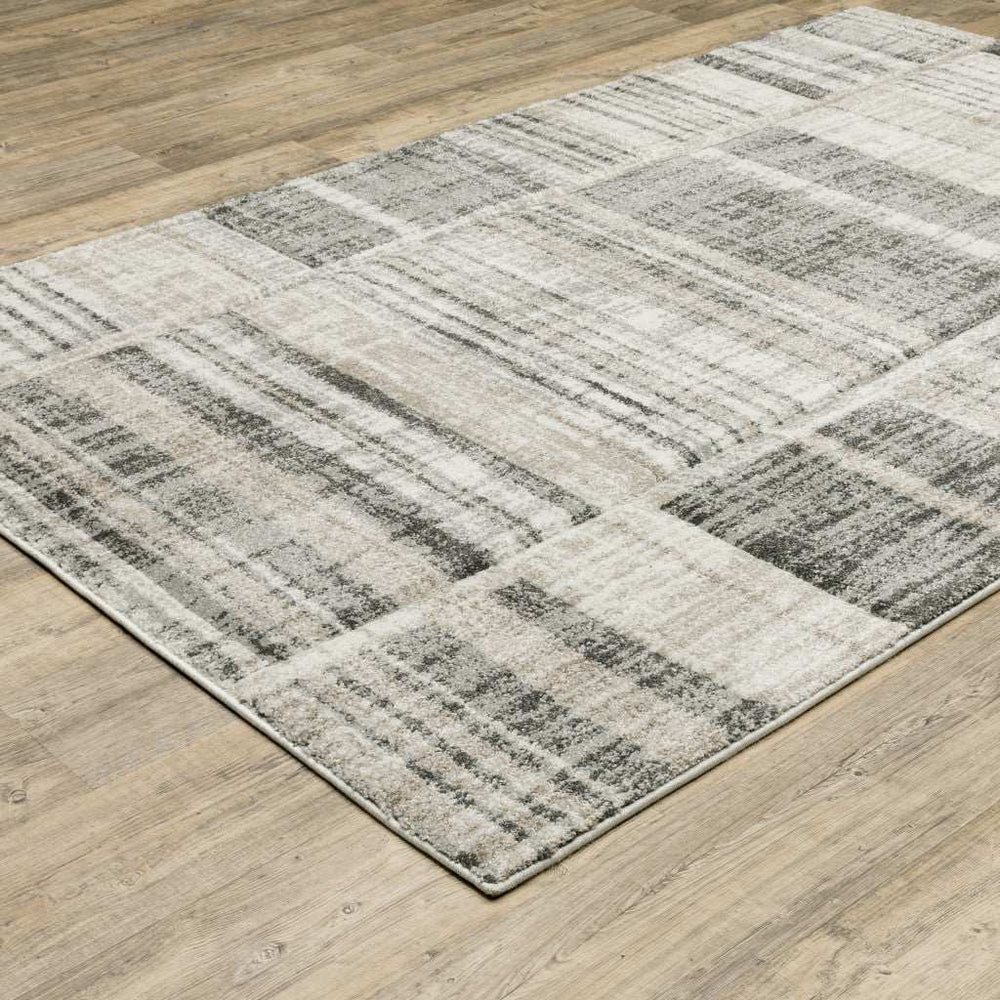 10' X 13' Grey Charcoal Ivory Tan Brown And Beige Geometric Power Loom Stain Resistant Area Rug - Homeroots - Flyclothing LLC