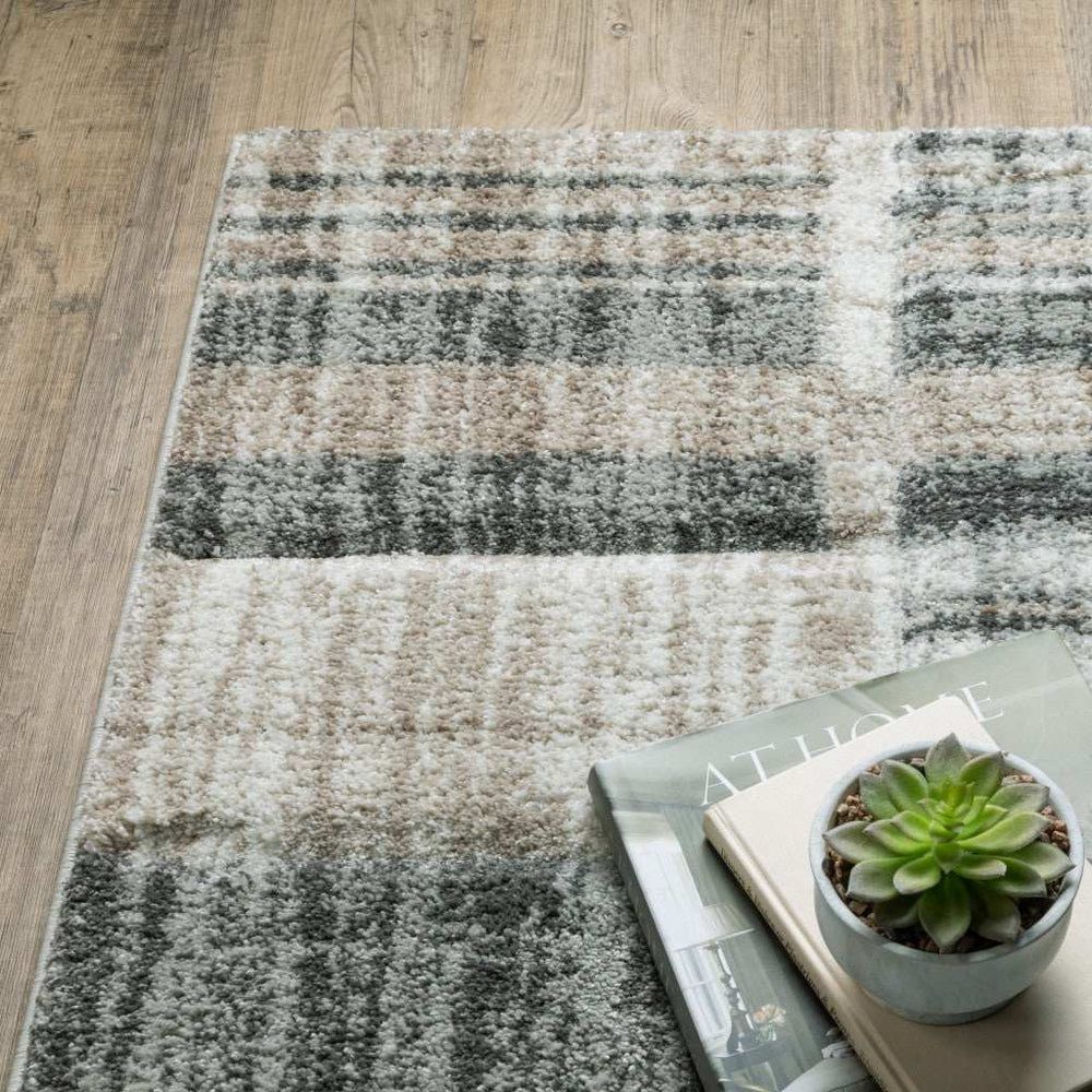 10' X 13' Grey Charcoal Ivory Tan Brown And Beige Geometric Power Loom Stain Resistant Area Rug - Homeroots - Flyclothing LLC
