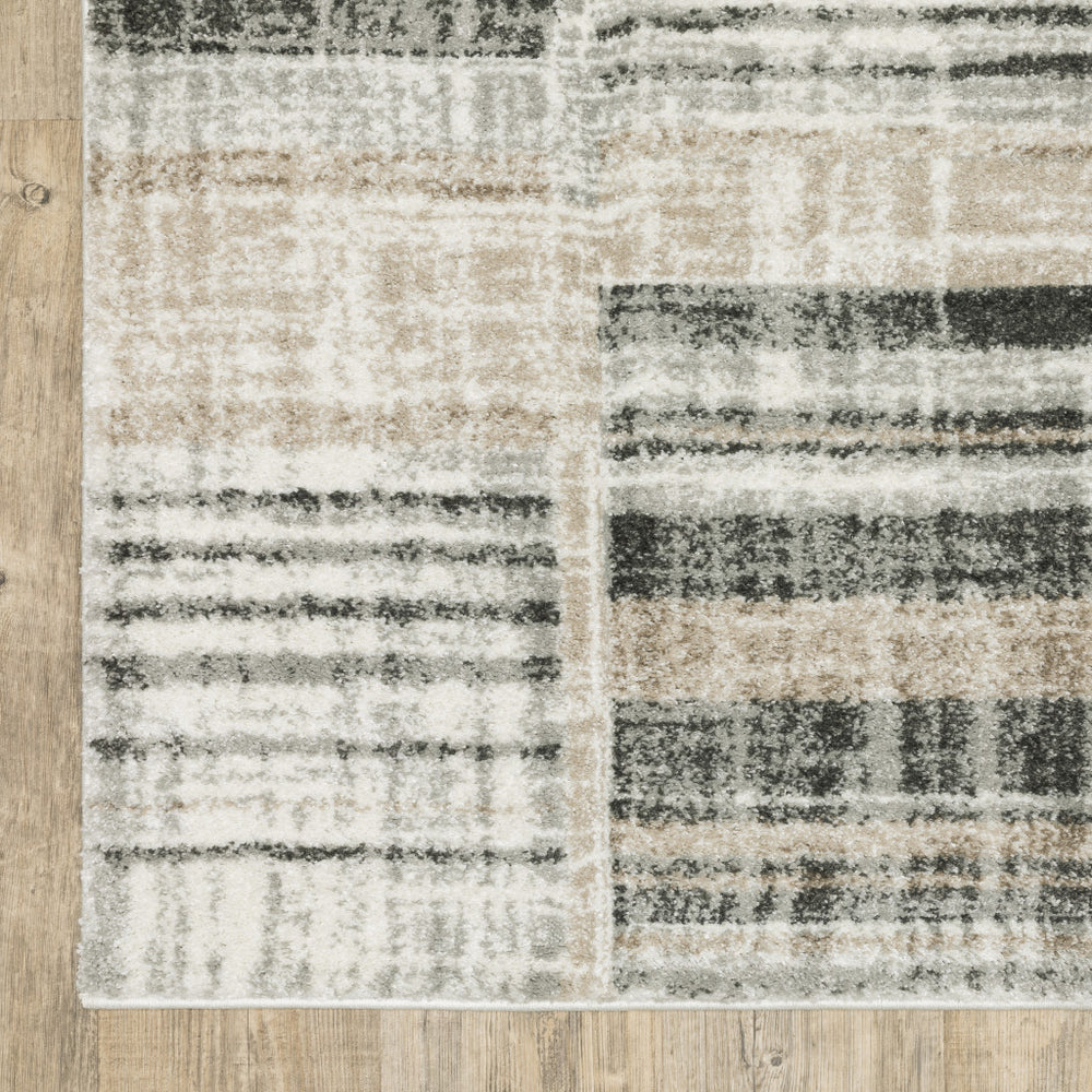 10' X 13' Grey Charcoal Ivory Tan Brown And Beige Geometric Power Loom Stain Resistant Area Rug - Homeroots