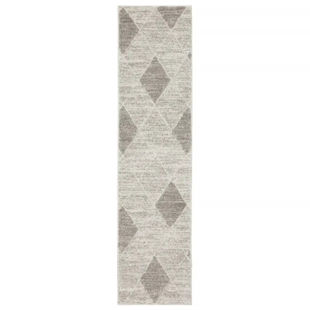 2' X 8' Grey And Ivory Geometric Power Loom Stain Resistant Runner Rug - Homeroots - Flyclothing LLC